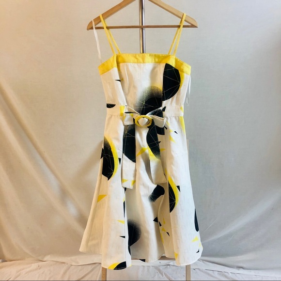 Vintage 90s Alberto Makali Dress and Jacket White Black Yellow Print Size 4 & 6 - Picture 3 of 16
